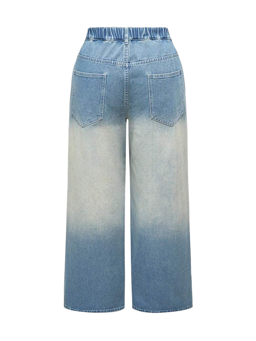 Betty Boop Baby Blue Embroidered Distressed Vintage Wash Plus Size Denim Jeans