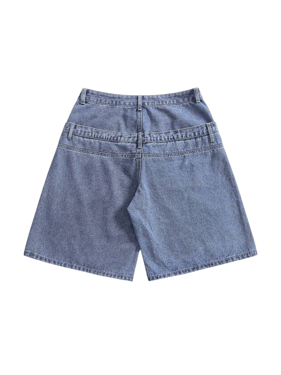 Y2K Embroidered Low Rise Loose Fit Denim Bermuda Shorts