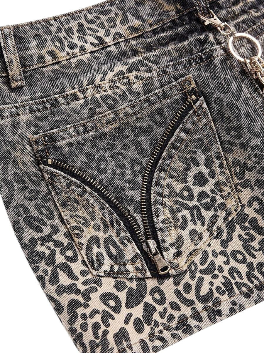 Women's Black Y2K Rhinestone Chain Mini Denim Skirt