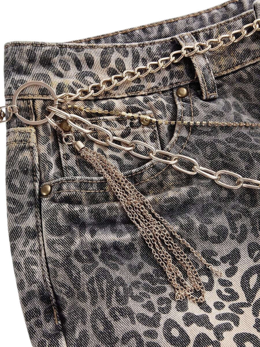Women's Black Y2K Rhinestone Chain Mini Denim Skirt