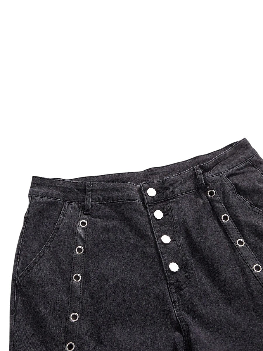 Plus Size Vintage Wash Rivet Distressed Flared Denim Jeans