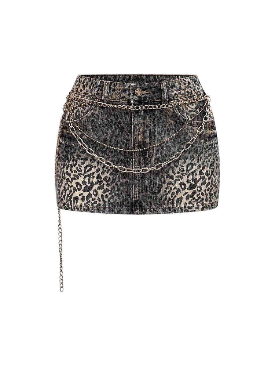 Women's Black Y2K Rhinestone Chain Mini Denim Skirt