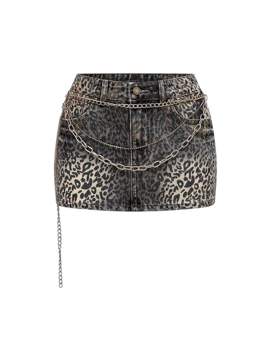 Women's Black Y2K Rhinestone Chain Mini Denim Skirt