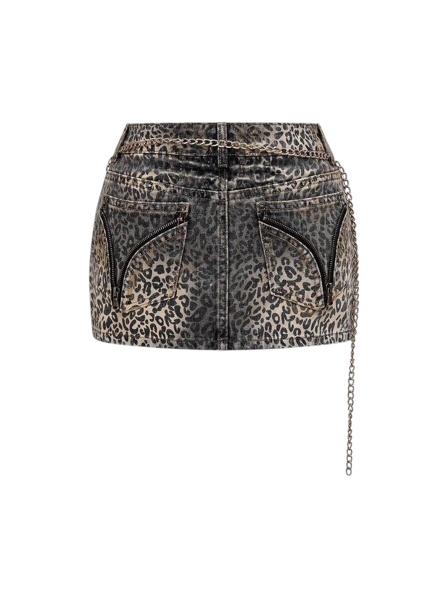 Women's Black Y2K Rhinestone Chain Mini Denim Skirt