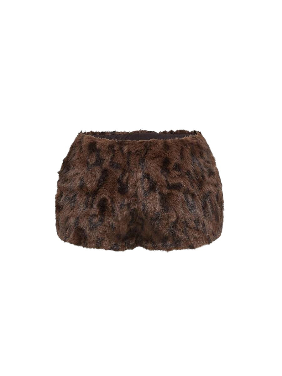 Harajuku Leopard Faux Fur Crop Top & Star Pocket Mini Skirt Co-Ord Set
