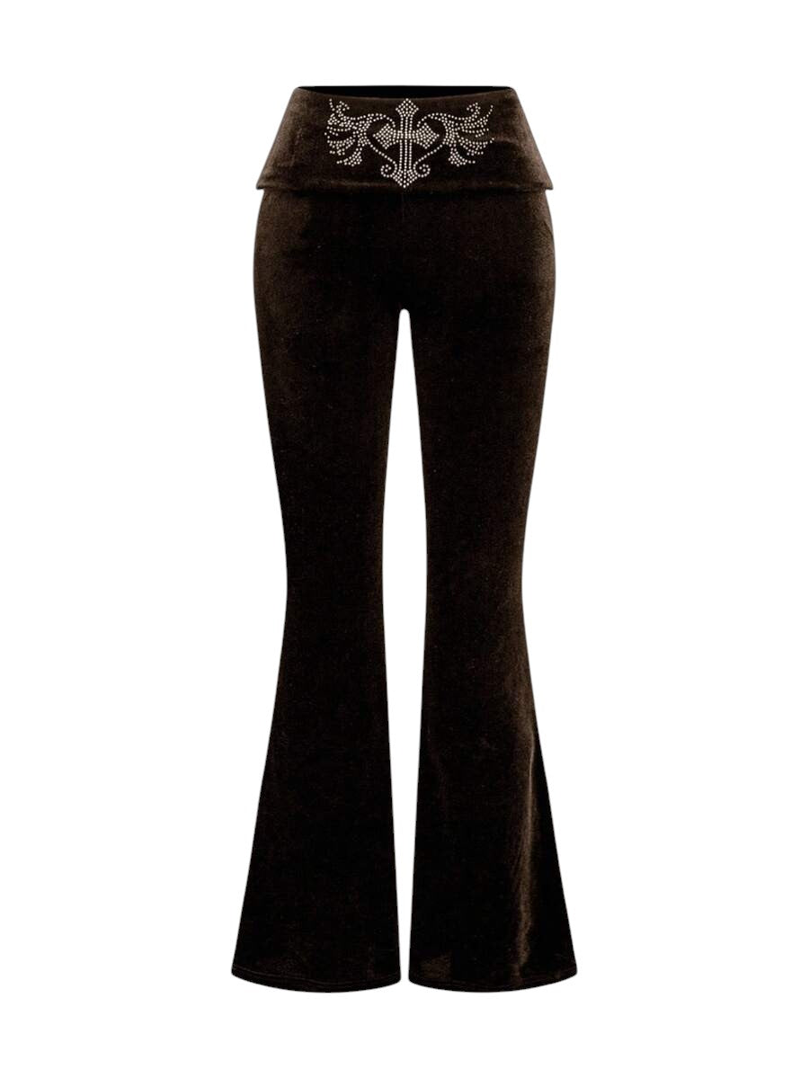 Coffee Brown Velvet Cropped Hoodie & Low Waist Flare Pants Y2K Co-Ord Set