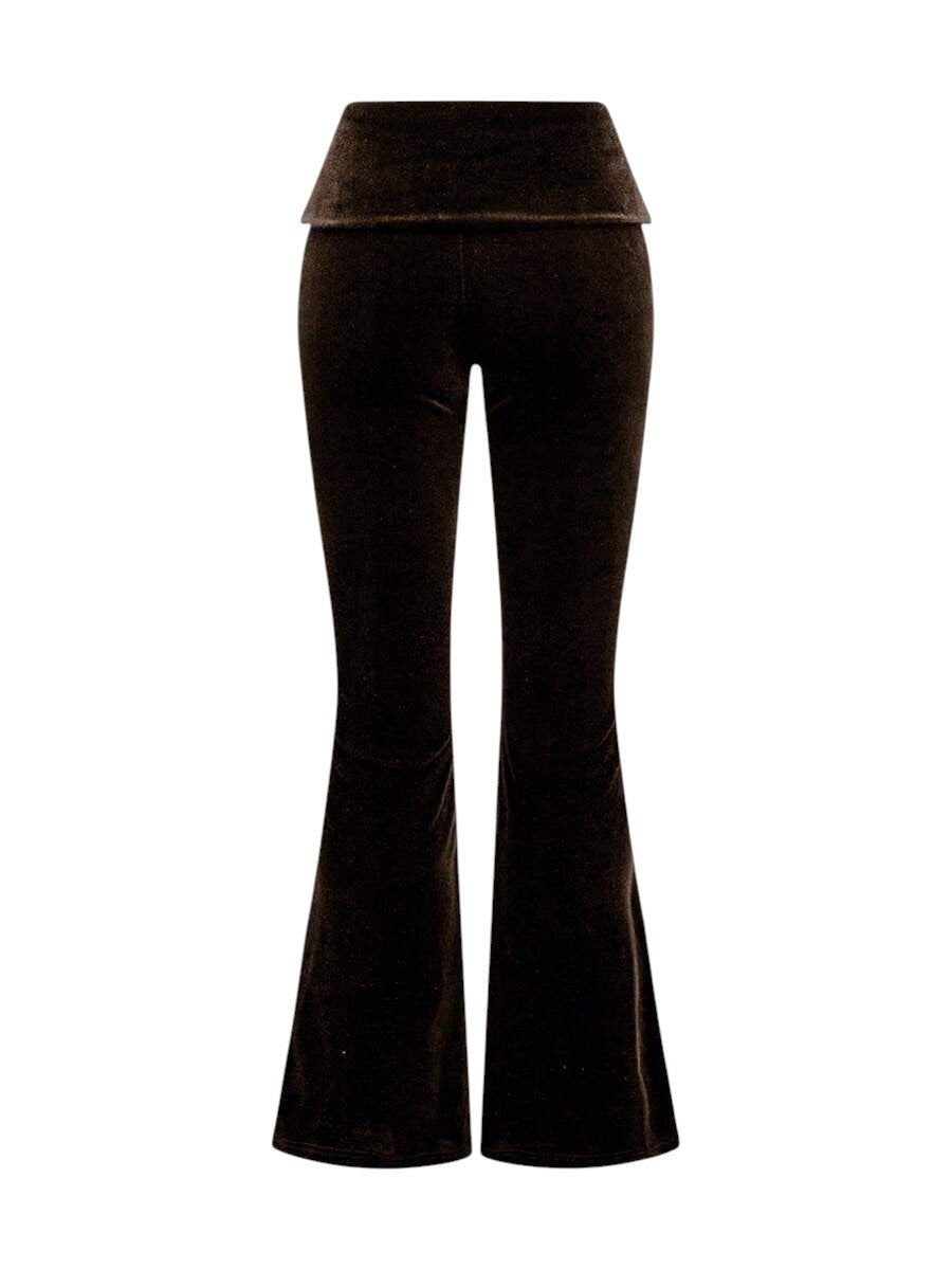 Coffee Brown Velvet Cropped Hoodie & Low Waist Flare Pants Y2K Co-Ord Set
