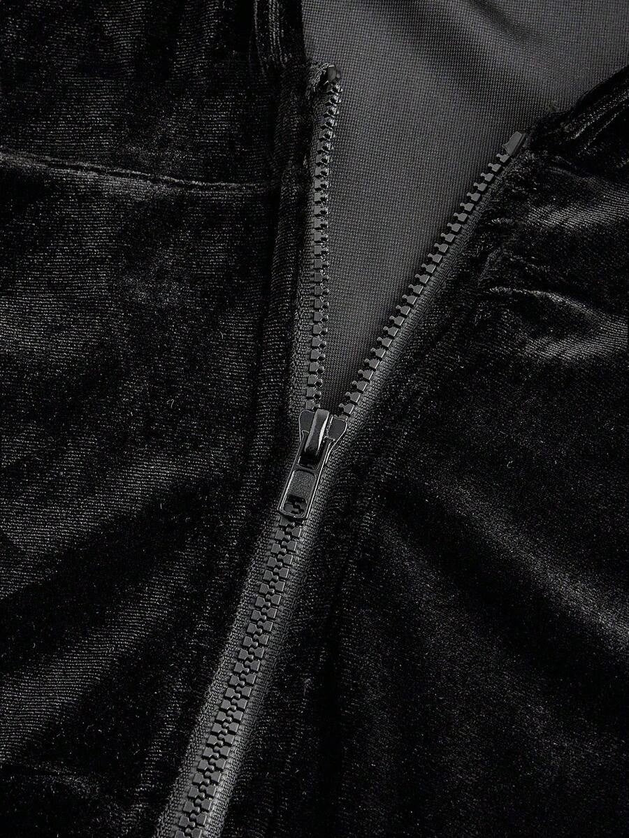 Black Velvet Cropped Hoodie & Low Rise Flare Pants Y2K Co-Ord Set