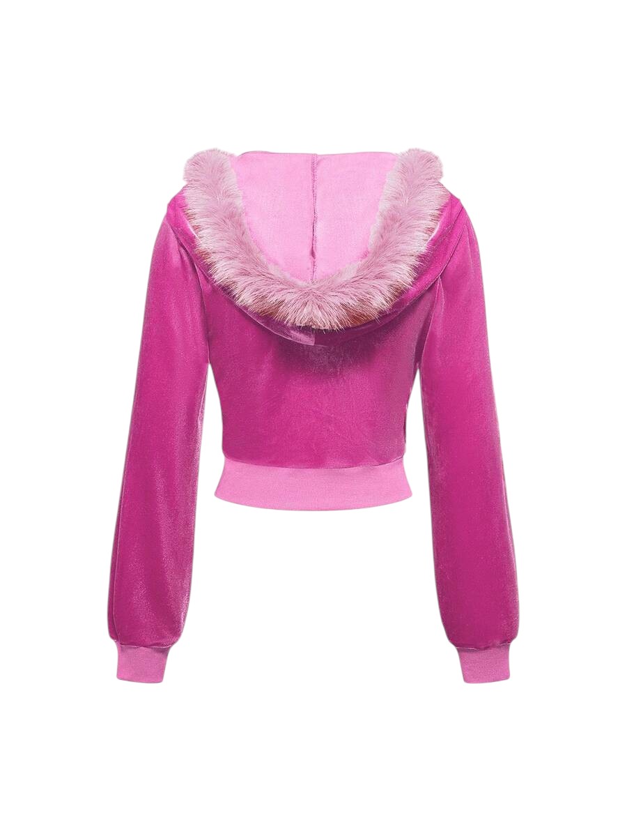 Baby Pink Velvet Cropped Hoodie & Low Rise Flare Pants Y2K Co-Ord Set