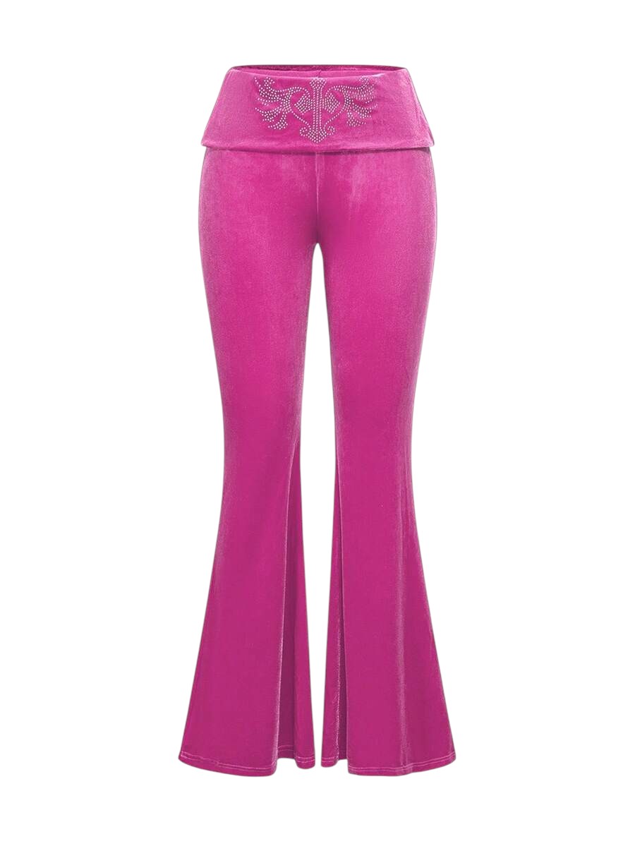 Baby Pink Velvet Cropped Hoodie & Low Rise Flare Pants Y2K Co-Ord Set