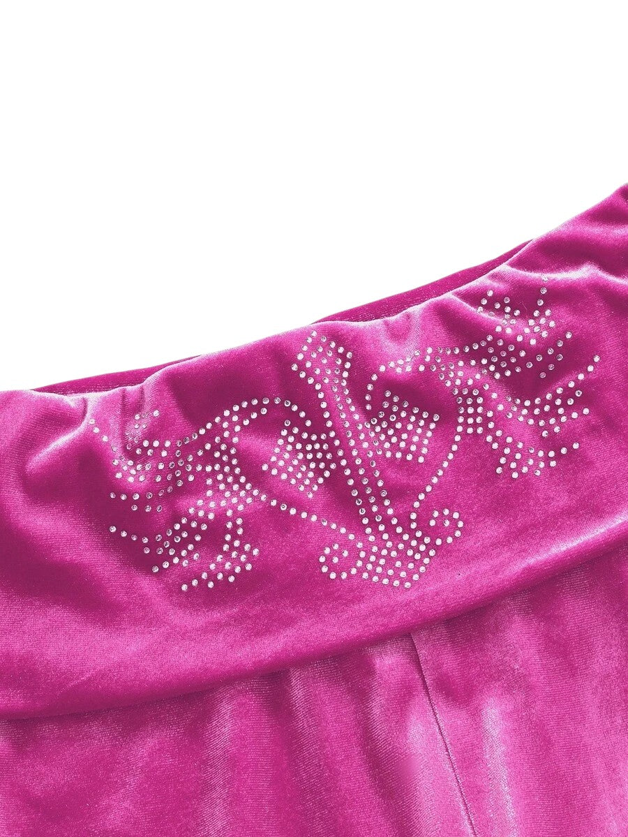 Baby Pink Velvet Cropped Hoodie & Low Rise Flare Pants Y2K Co-Ord Set