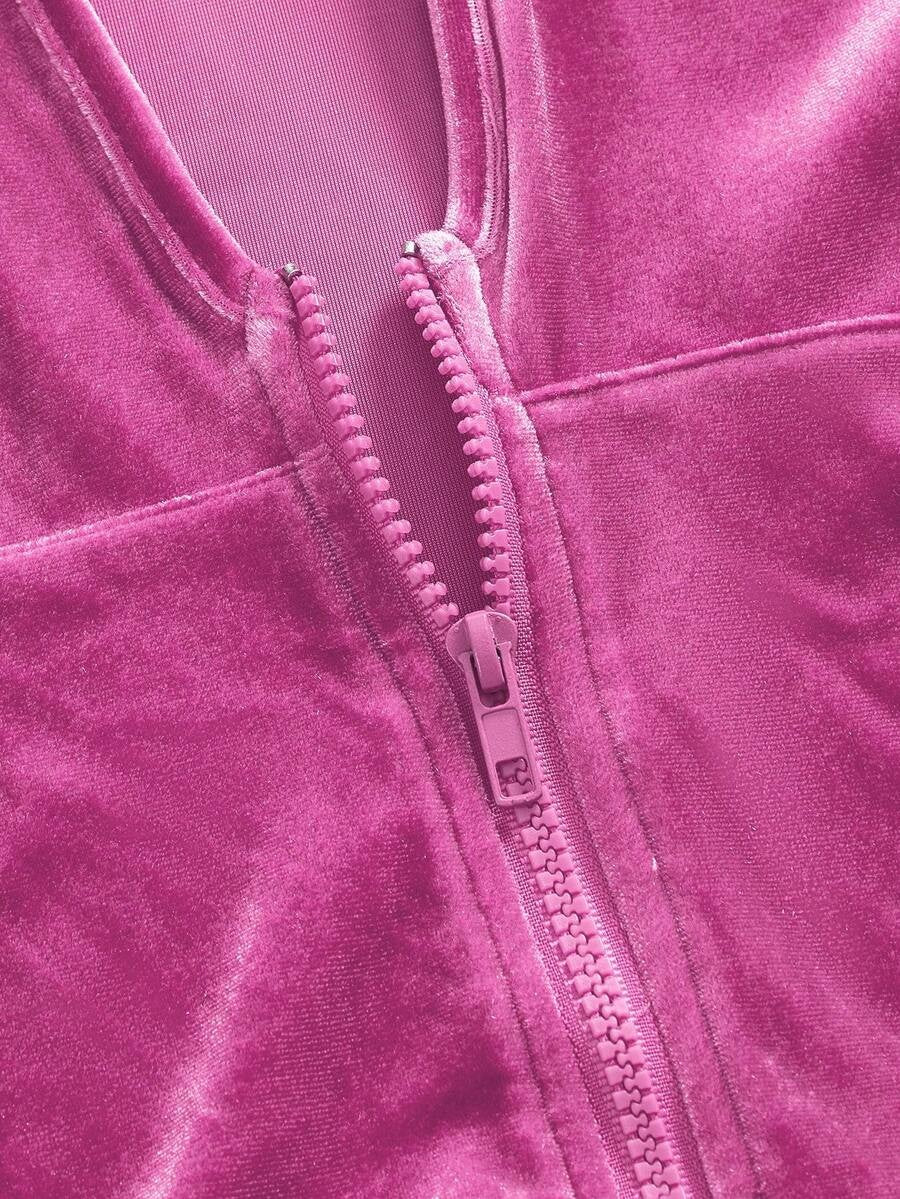 Baby Pink Velvet Cropped Hoodie & Low Rise Flare Pants Y2K Co-Ord Set