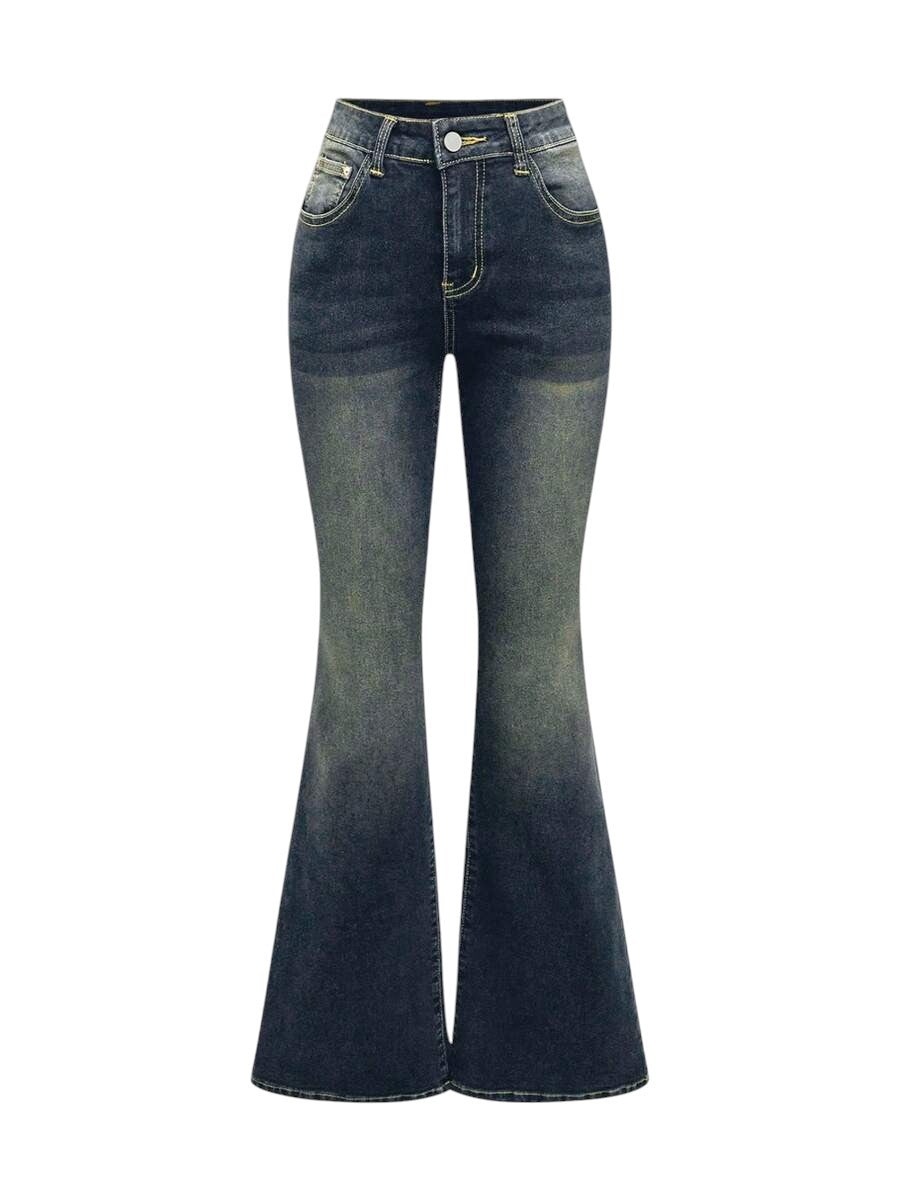 Blue Y2K Leopard Print Wing Graphic Low Rise Flare Jeans