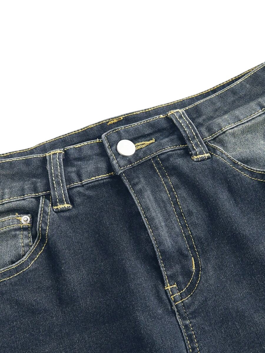 Blue Y2K Leopard Print Wing Graphic Low Rise Flare Jeans