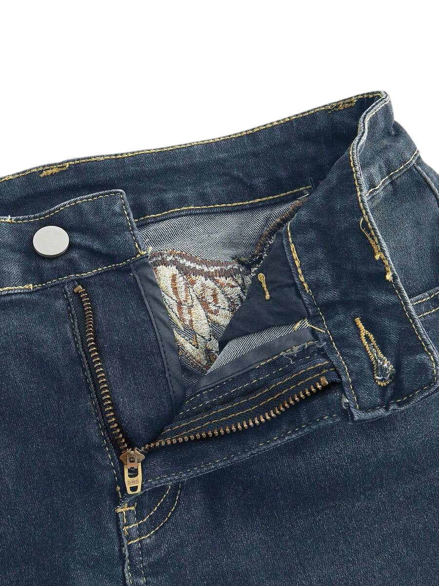 Blue Y2K Leopard Print Wing Graphic Low Rise Flare Jeans