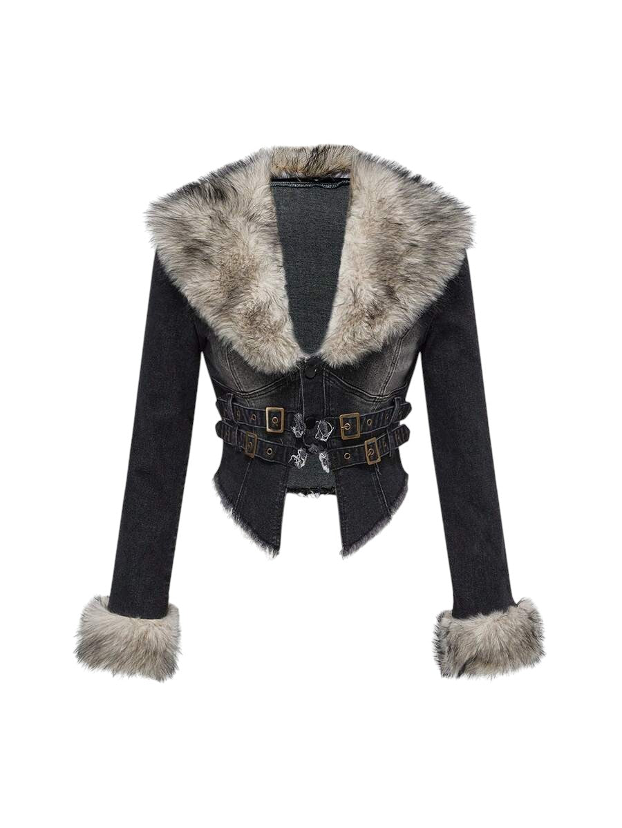 Women's Faux Fur Collar Denim Jacket