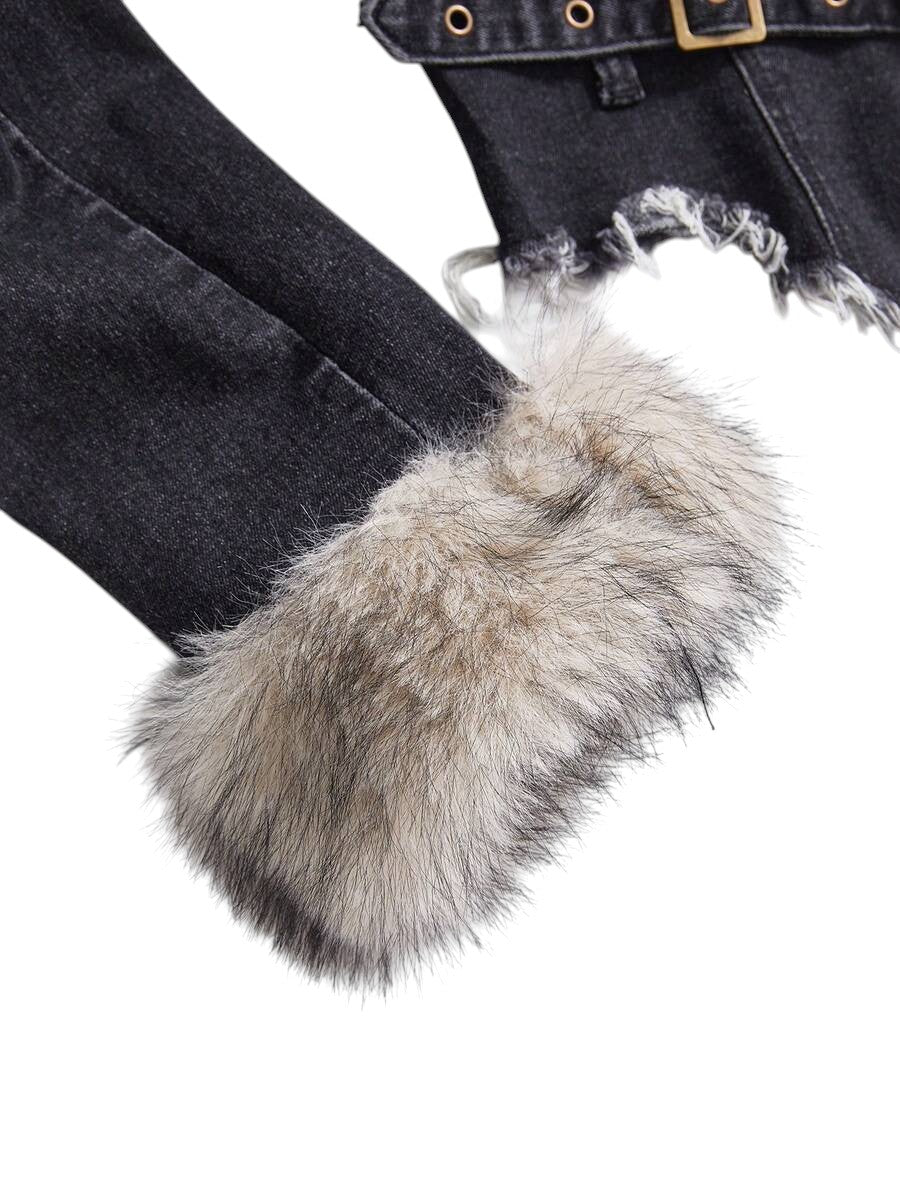 Women's Faux Fur Collar Denim Jacket