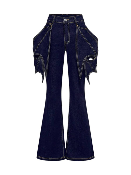 Gothic Bat Wing Flare Denim Jeans