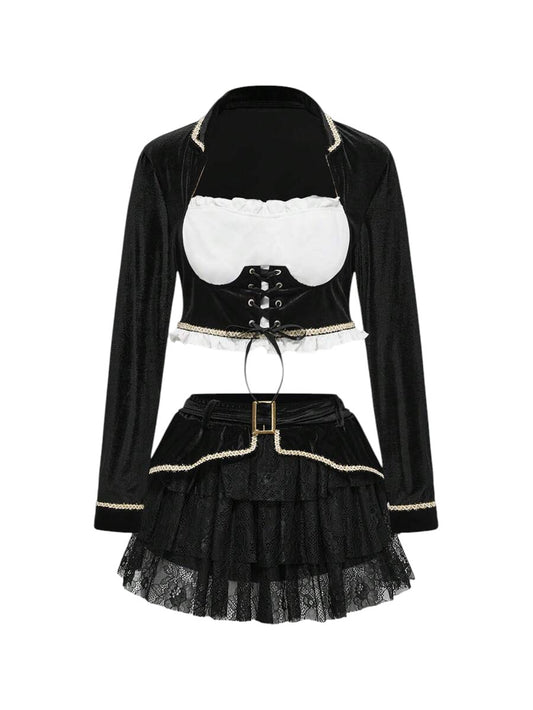 Avant Lace-Up Eyelet Top & Layered Skirt Set
