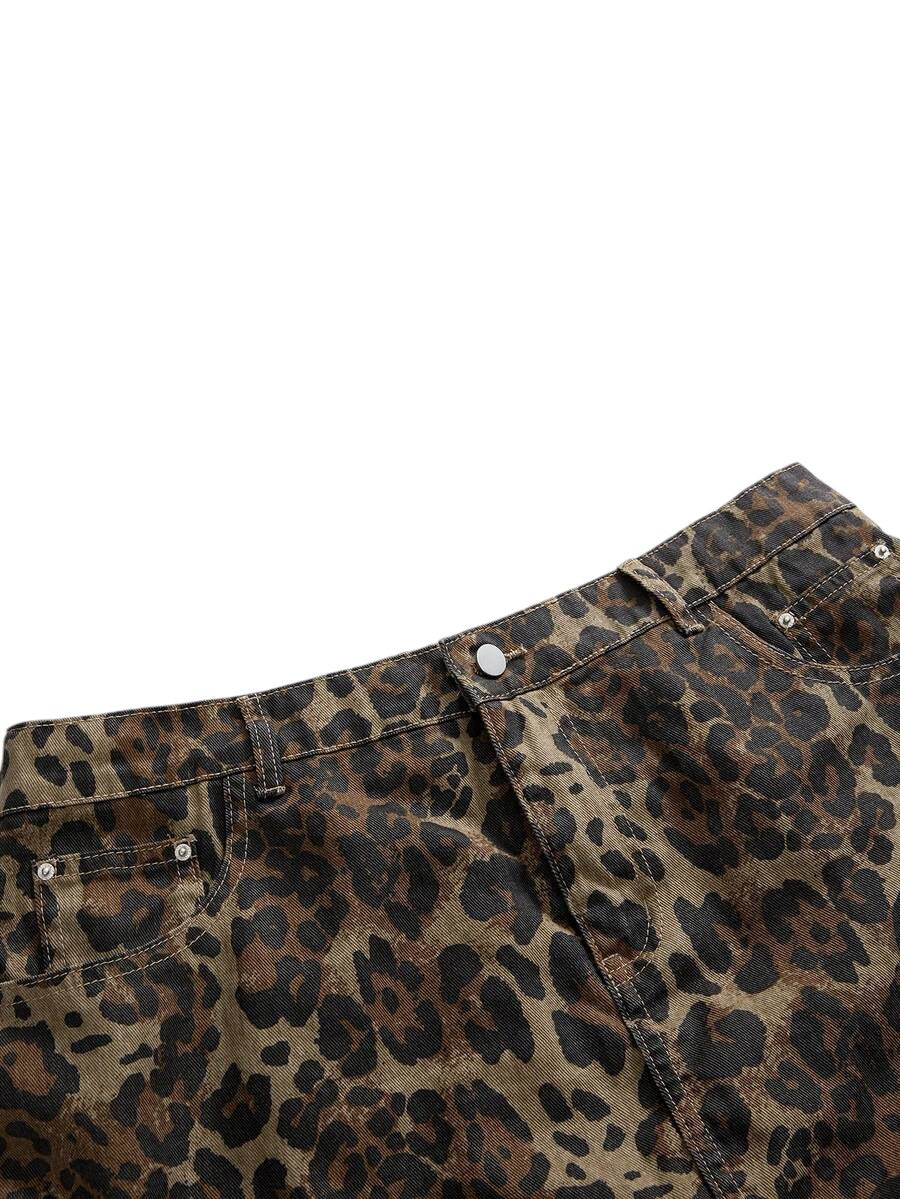 Plus Size Leopard Faux Fur Bodycon Denim Mini Skirt