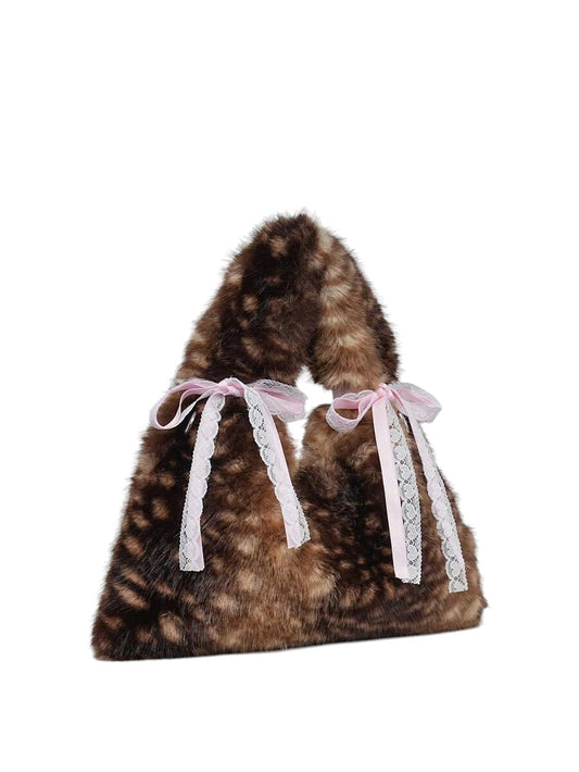 Leopard Deer Faux Fur Crescent Shoulder Bag