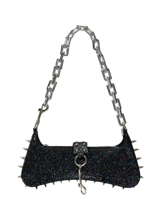 Studded Acrylic Chain Punk Black Shoulder Bag
