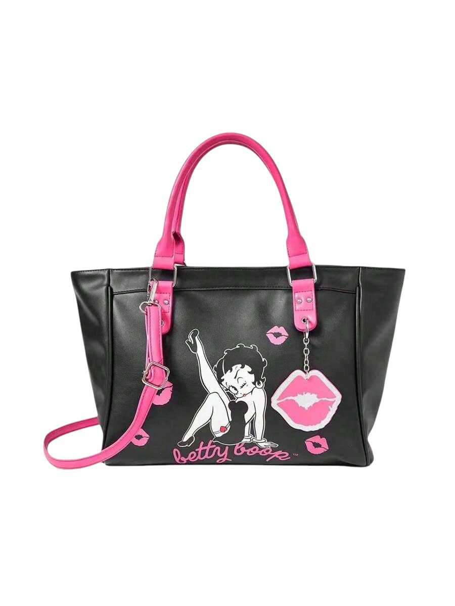 Women's Black Betty Boop Graphic Motorcycle Tote Bag