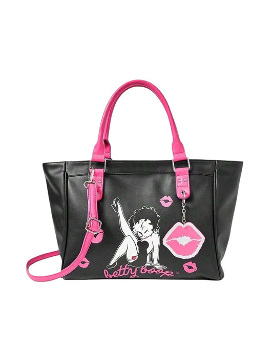 Women's Black Betty Boop Graphic Motorcycle Tote Bag