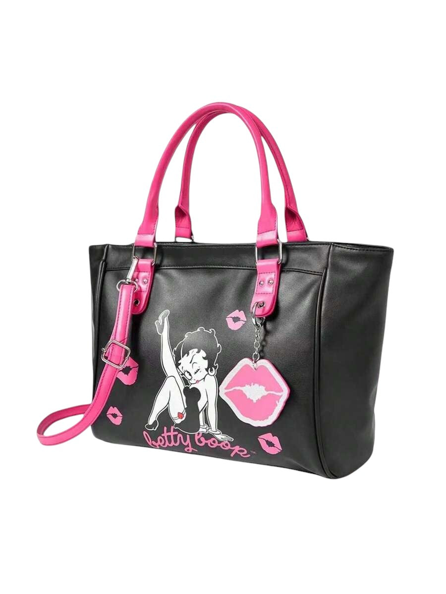 Women's Black Betty Boop Graphic Motorcycle Tote Bag