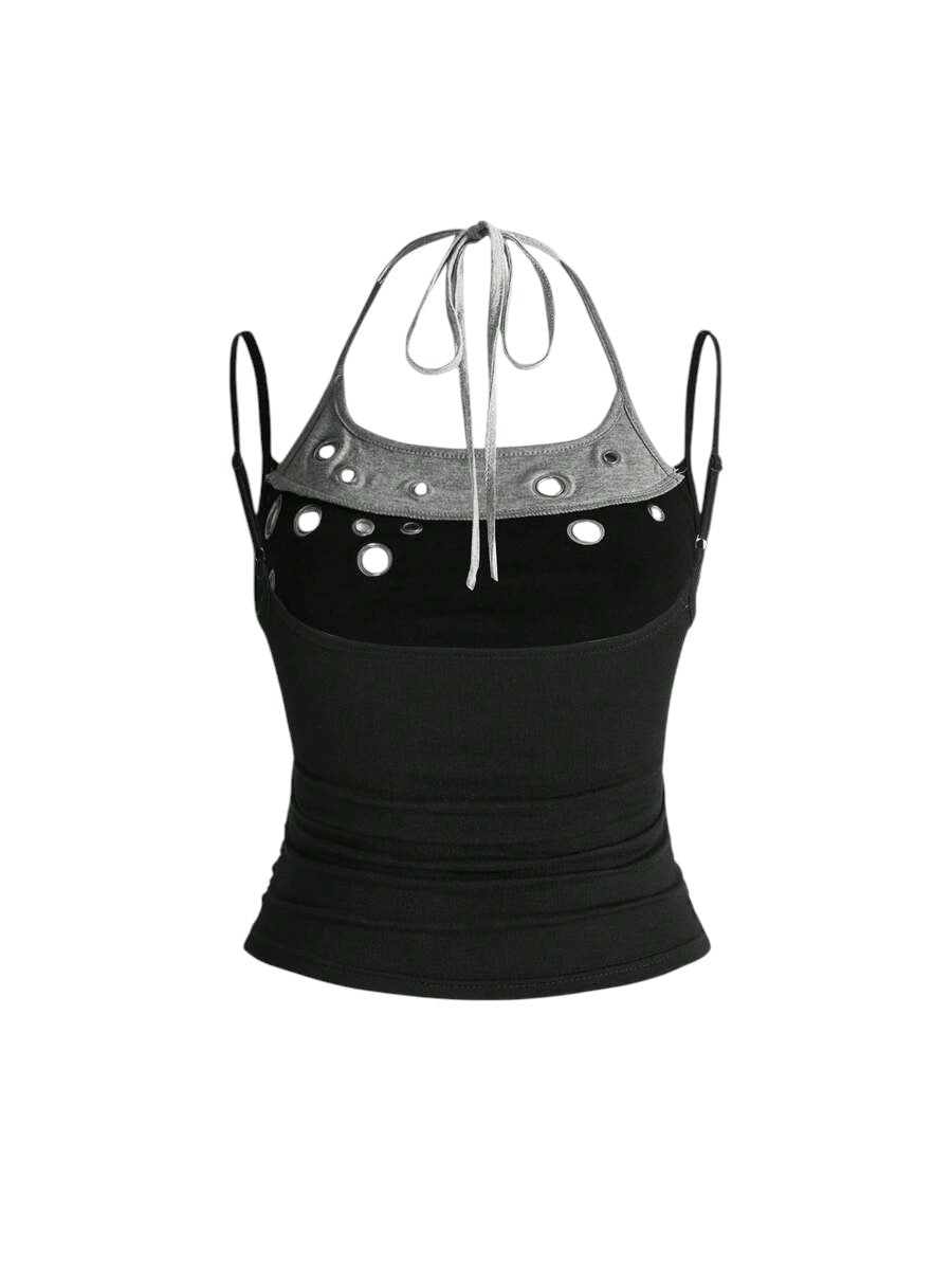 Black Y2K Eyelet Detail K-Pop Streetwear Tank Top