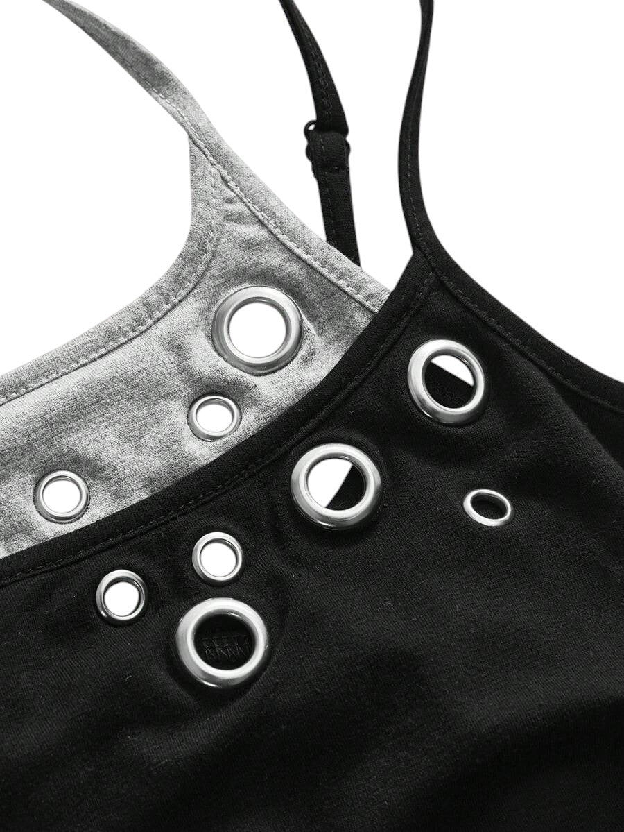 Black Y2K Eyelet Detail K-Pop Streetwear Tank Top