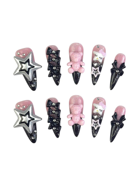 20pcs Y2K Heart Star Bow Wing Almond Press-On Nails Set