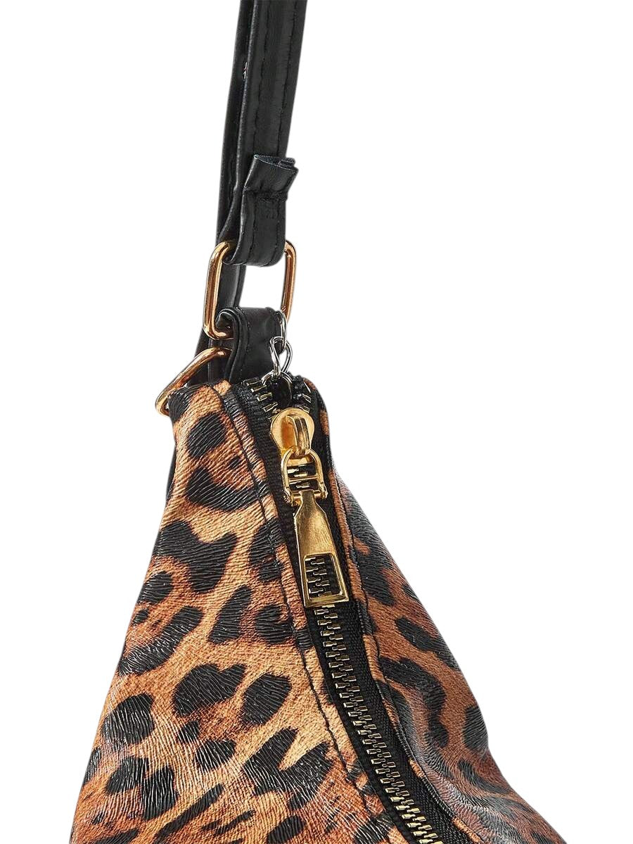 Vintage Leopard Butterfly Studded Shoulder Bag with Chain Charm