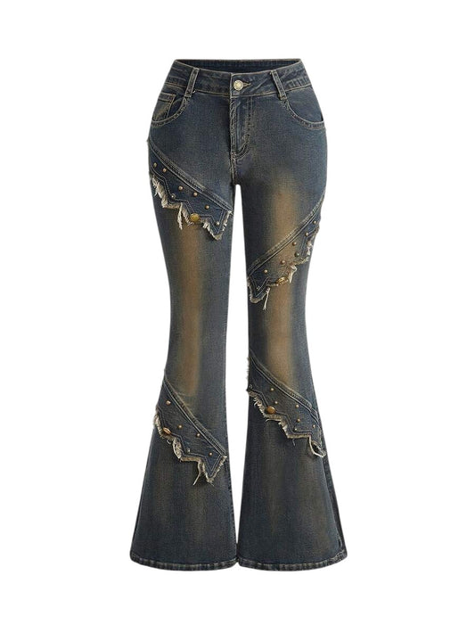 Women's Rivet Low-Waist Flare Jeans