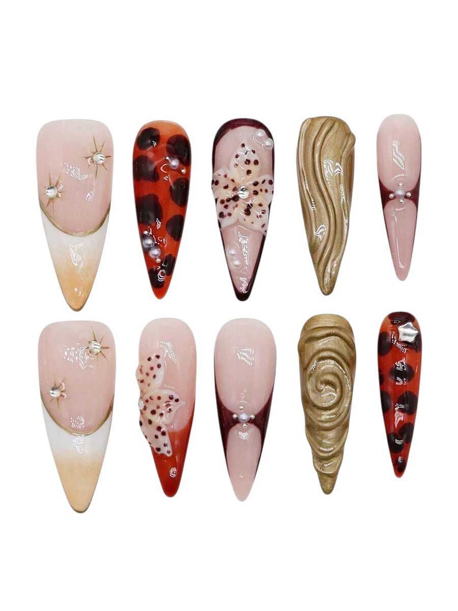 20pcs Y2K Leopard Print Diamond Almond Press-On Nails Set
