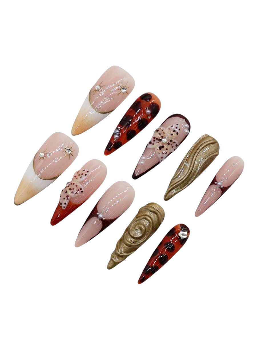 20pcs Y2K Leopard Print Diamond Almond Press-On Nails Set