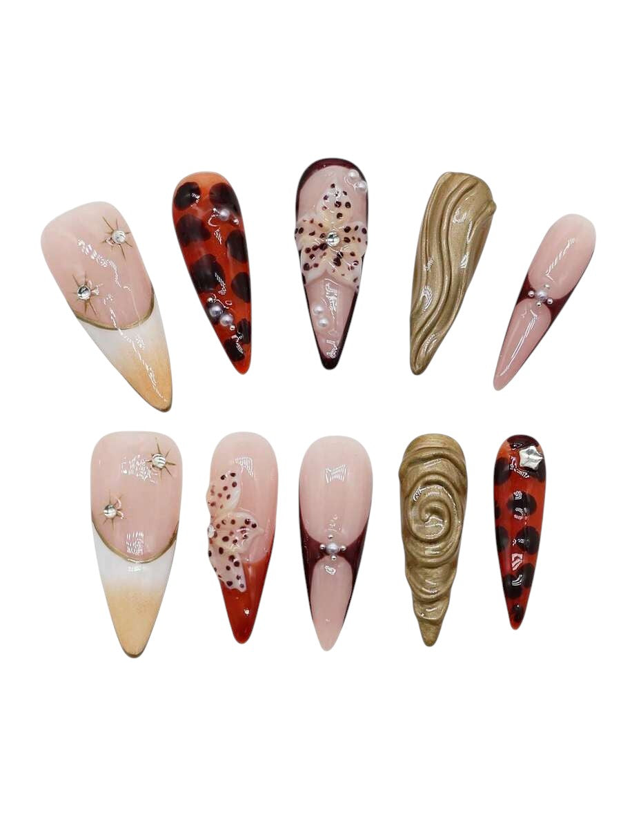 20pcs Y2K Leopard Print Diamond Almond Press-On Nails Set