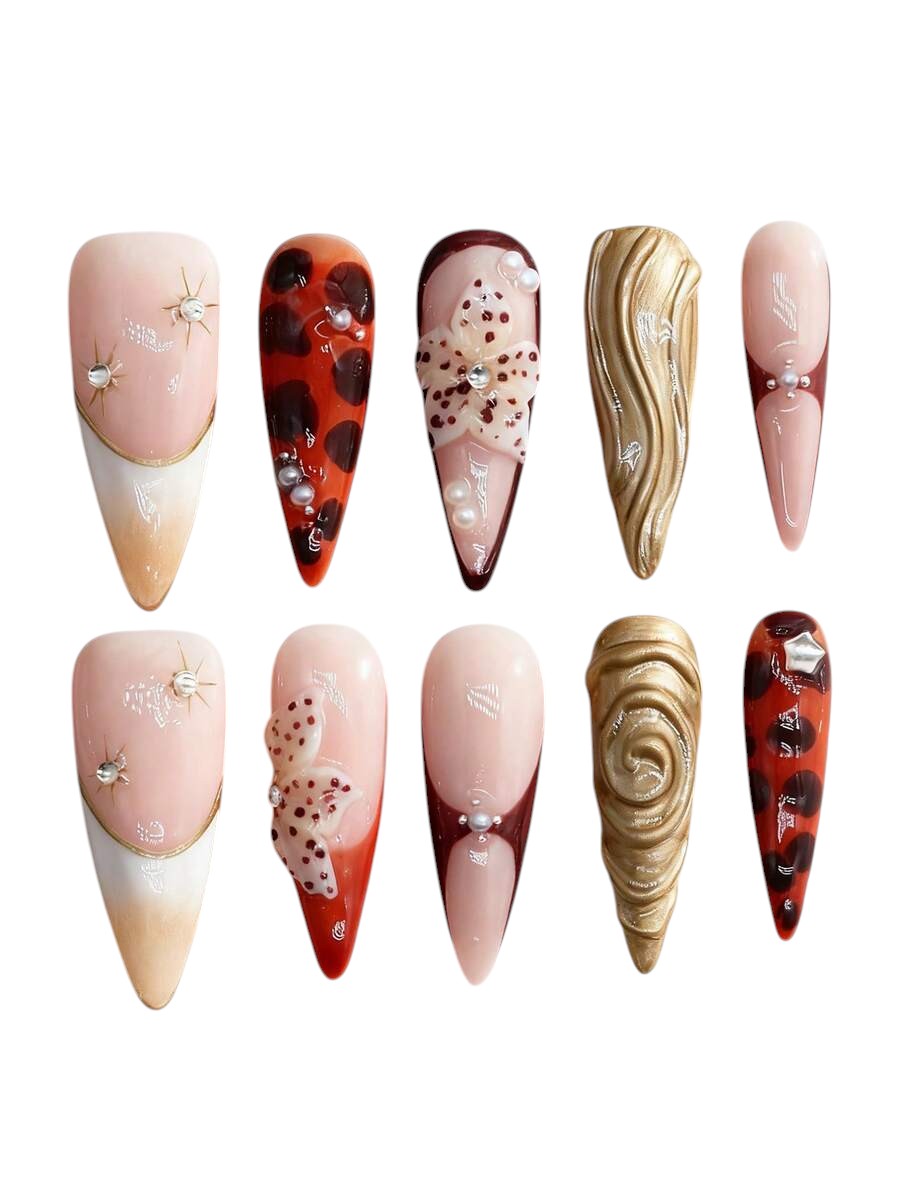 20pcs Y2K Leopard Print Diamond Almond Press-On Nails Set