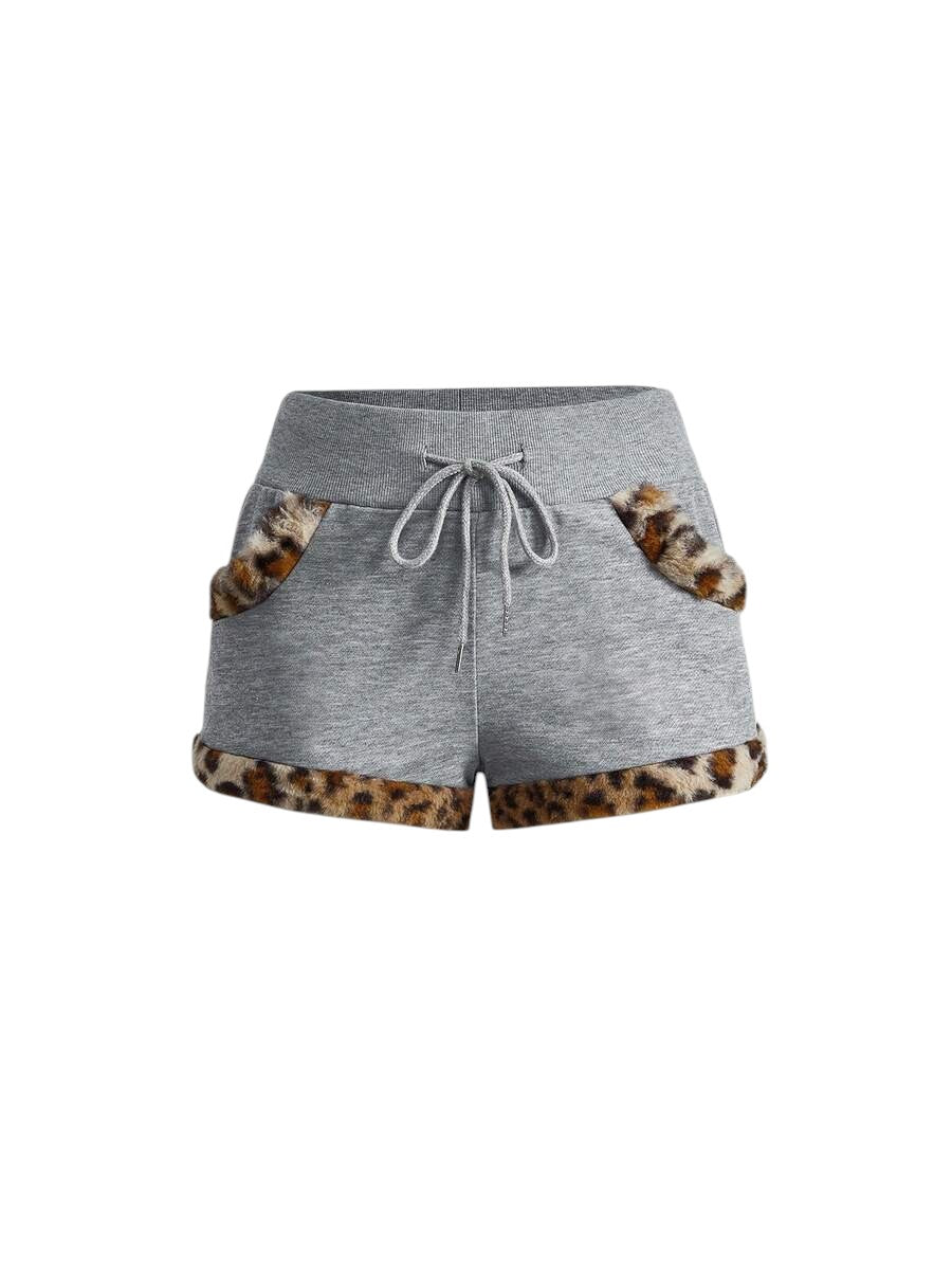 J-Fashion Leopard Print Sweatshirt & Fuzzy Shorts Lounge Co-Ord Set
