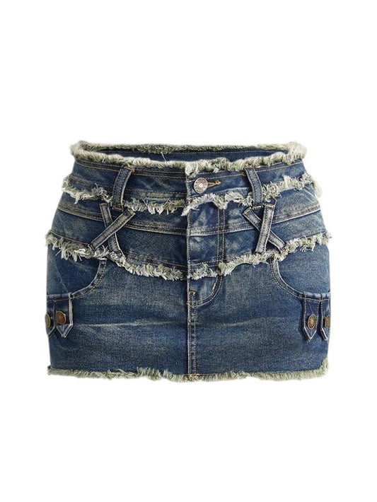 Distressed Frayed Hem Bodycon Mini Skirt