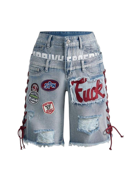 Graphic Logo Low Rise Denim Mini Shorts