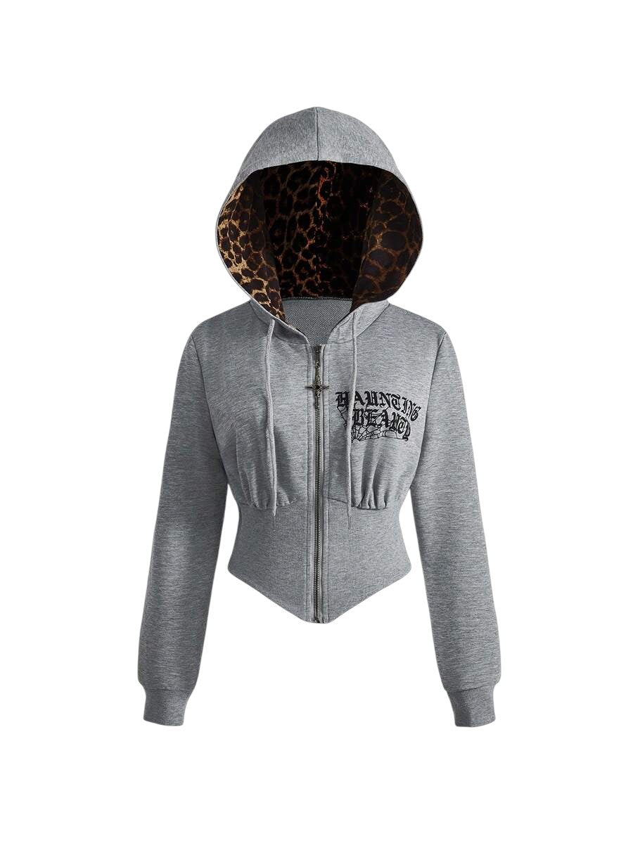 J-Fashion Leopard Print Sweatshirt & Fuzzy Shorts Lounge Co-Ord Set