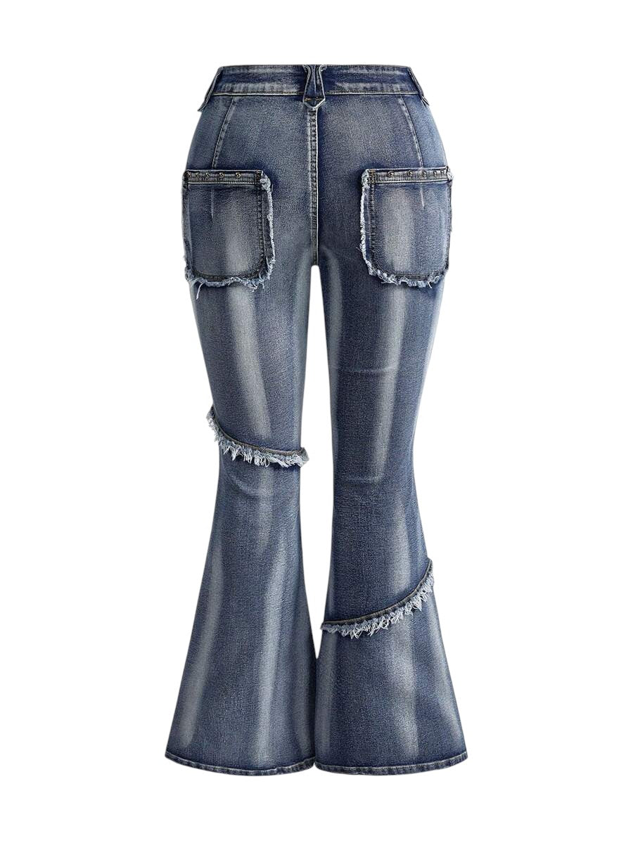 Plus Size Y2K Rivet Distressed Skinny Flare Denim Jeans