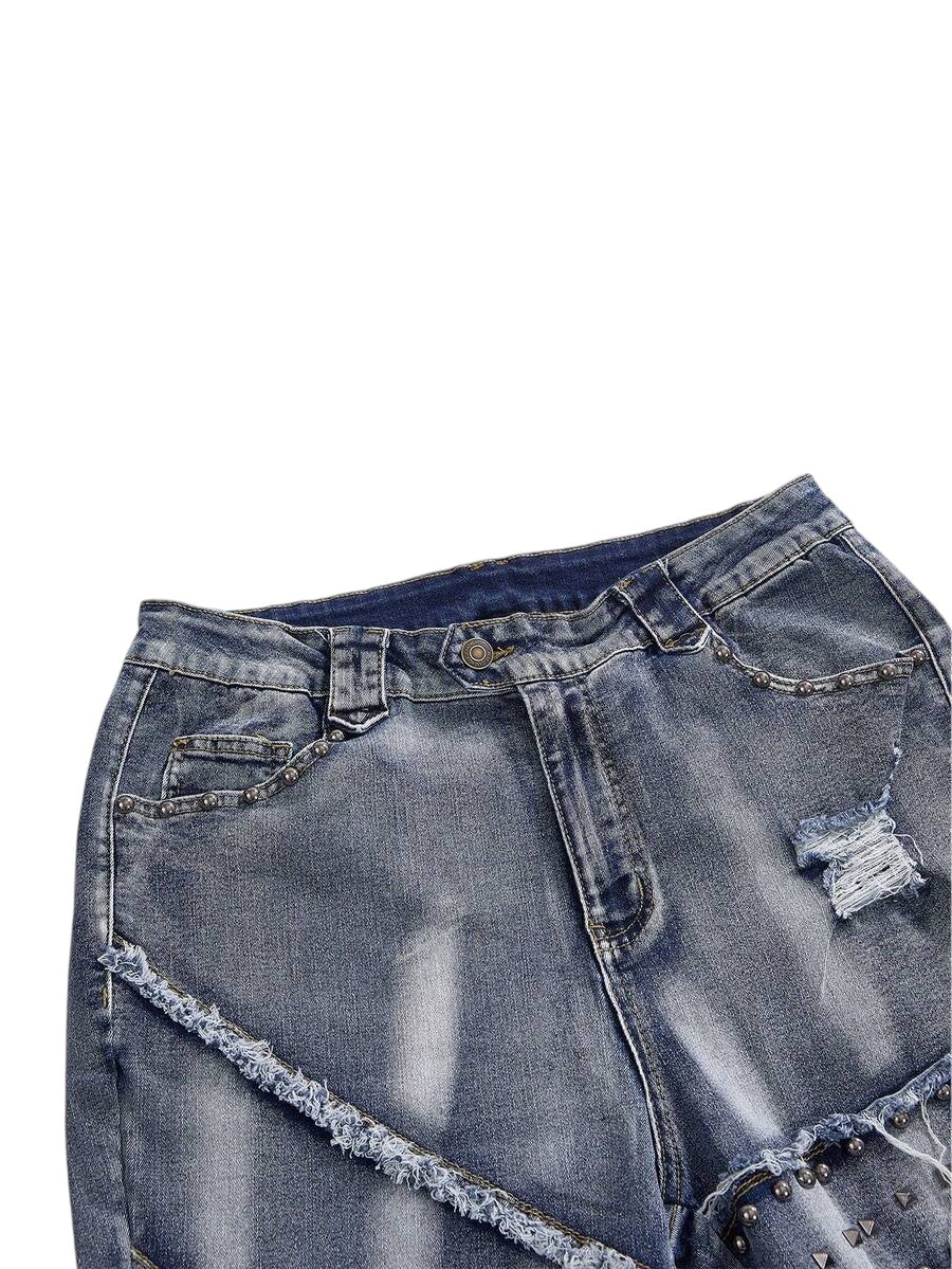 Plus Size Y2K Rivet Distressed Skinny Flare Denim Jeans
