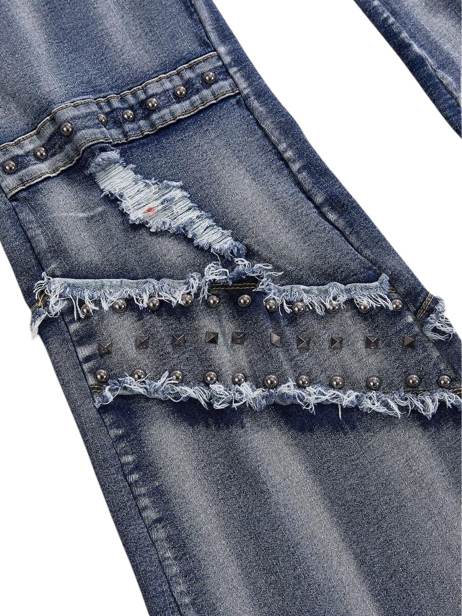 Plus Size Y2K Rivet Distressed Skinny Flare Denim Jeans