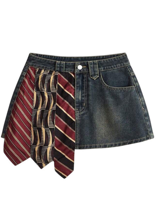 Women's Low-Waist Pleated Denim Skort