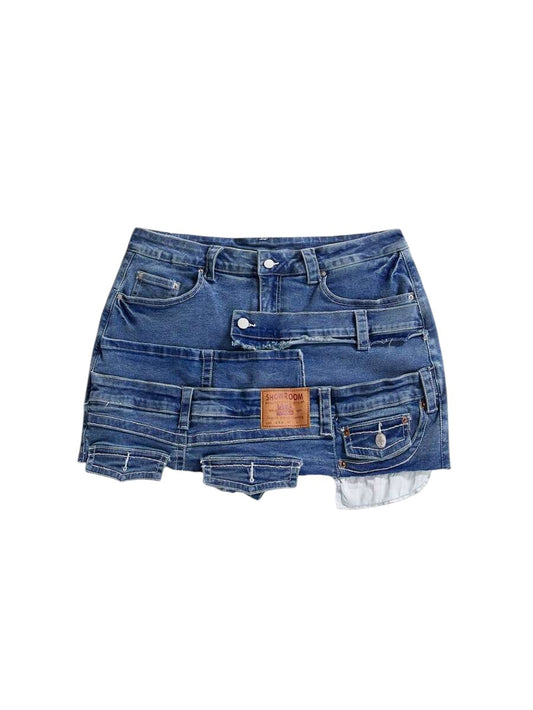 Plus Size Blue Y2K Vintage Punk Metal Detail Denim Shorts