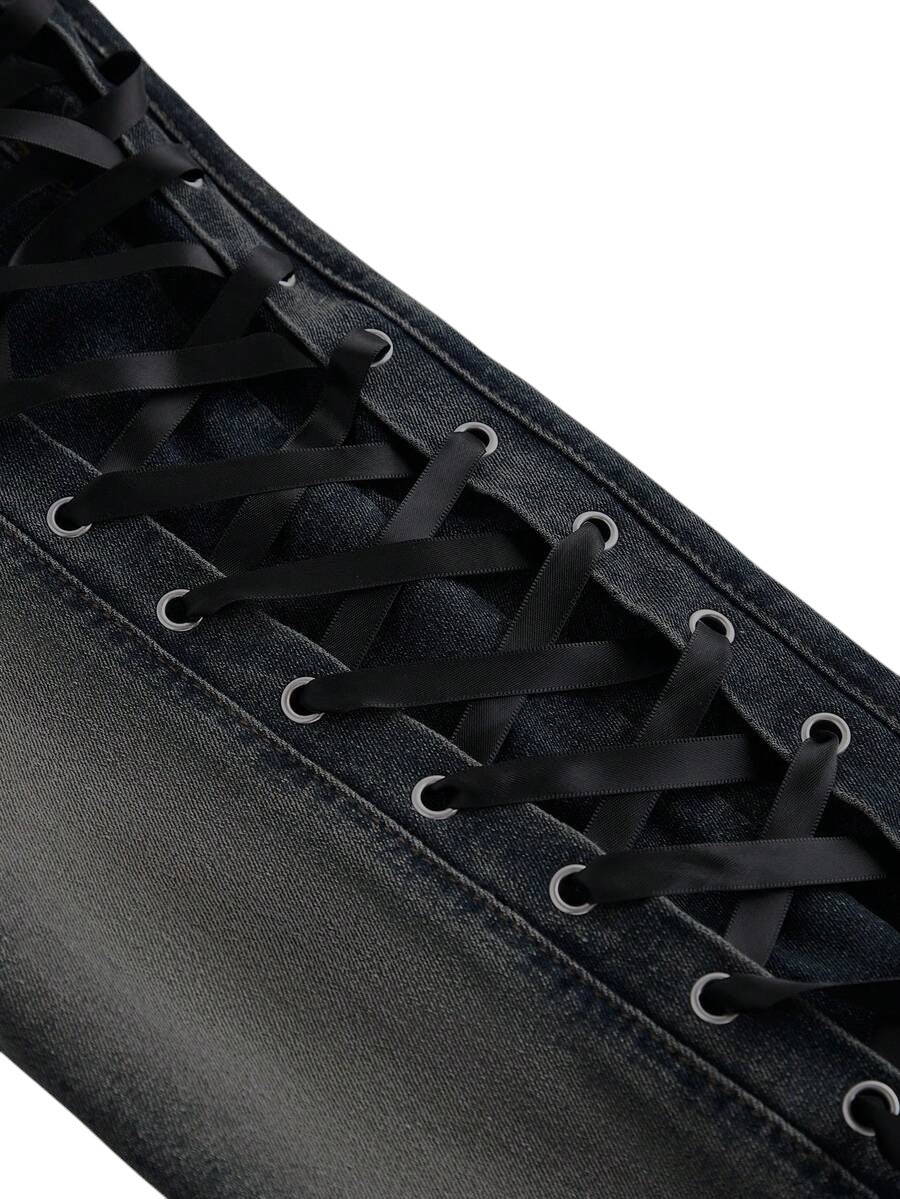 Black Gothic Faux Fur Leopard Patchwork Vintage Denim Jeans