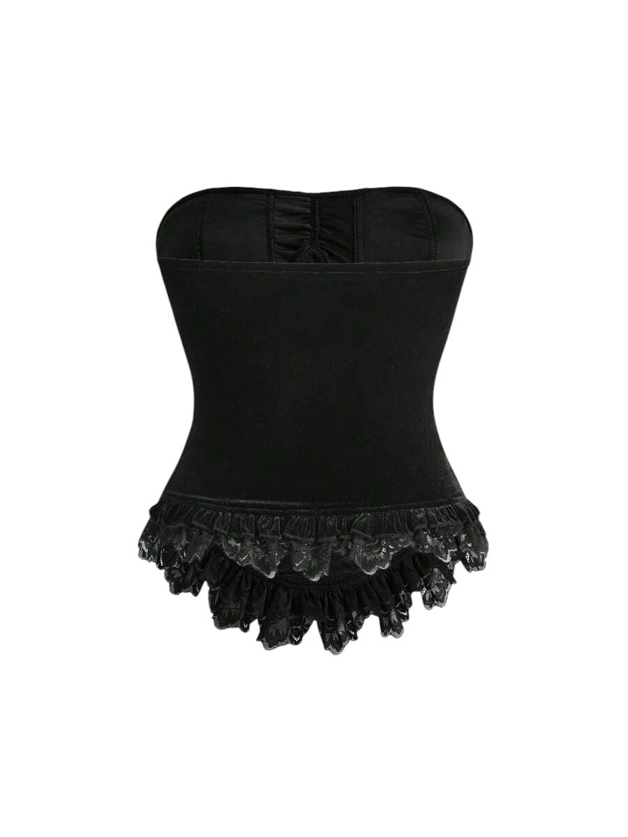 Women's Gothic Velvet Lace Patchwork Tie-Waist Tube Top With Cross Charm