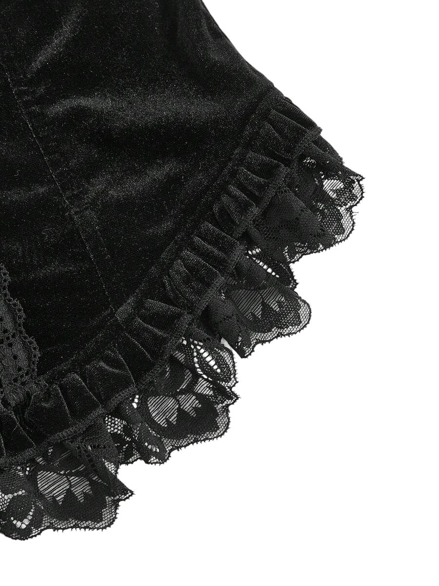 Women's Gothic Velvet Lace Patchwork Tie-Waist Tube Top With Cross Charm
